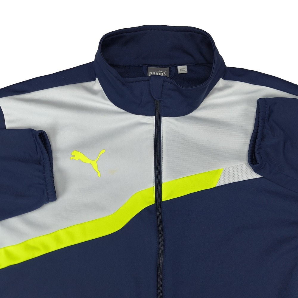 Puma Mens‎ Track Jacket XL Navy Blue White Lime Green Full Zip Colorblock Sporty